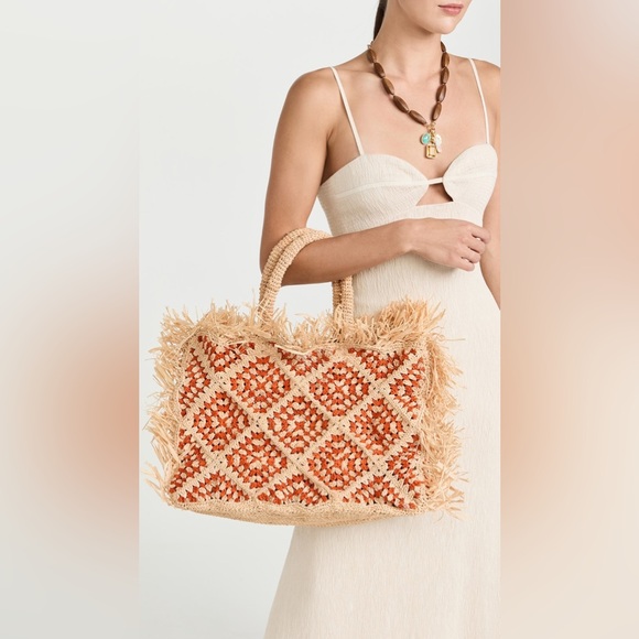 eilaf Handbags - Eilaf Crochet Najoom Tote Orange & Tan